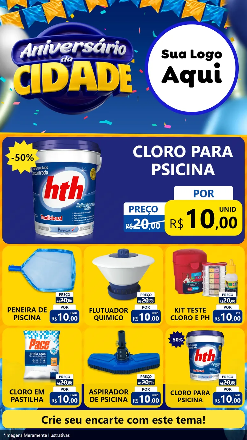 Modelo de Rede Social para Stories com o tema Aniversário da Cidade para Produtos para Piscina