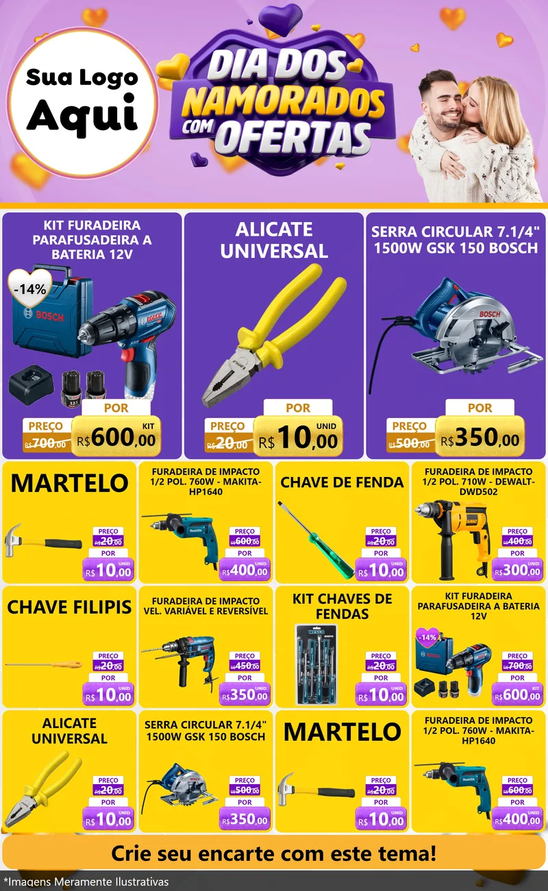 Modelo de Encarte para Encarte Grande com o tema Dia Dos Namorados Com Ofertas para Maquinas e Ferramentas