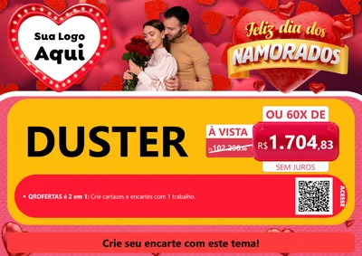 Modelo de Cartaz para Cartaz A4 Horizontal com o tema Feliz Dia Dos Namorados para Concessionaria de Carros