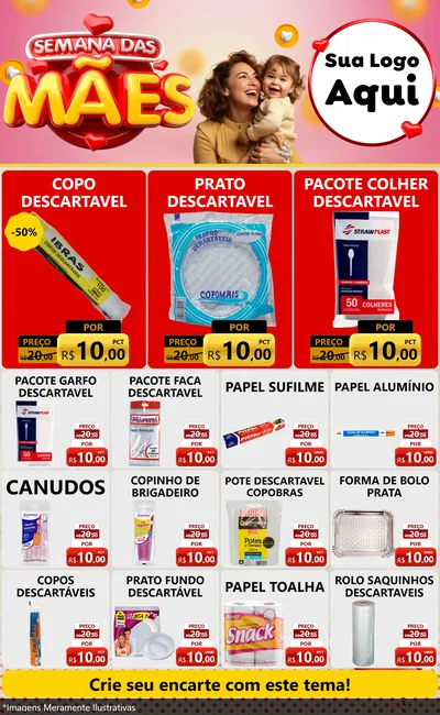 Modelo de Encarte para Encarte Grande com o tema Semana das Mães para Embalagens