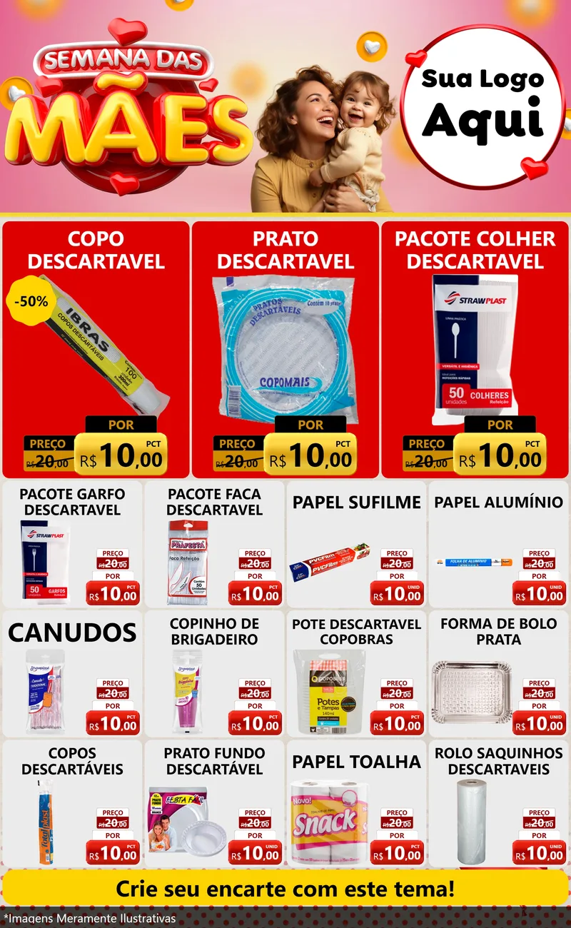 Modelo de Encarte para Encarte Grande com o tema Semana das Mães para Embalagens