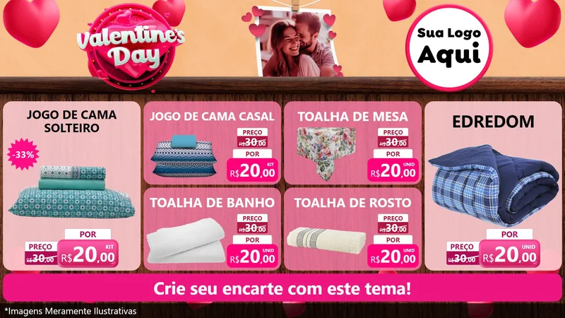 Modelo de TV para TV Horizontal com o tema Valentine's Day para Cama, Mesa e Banho