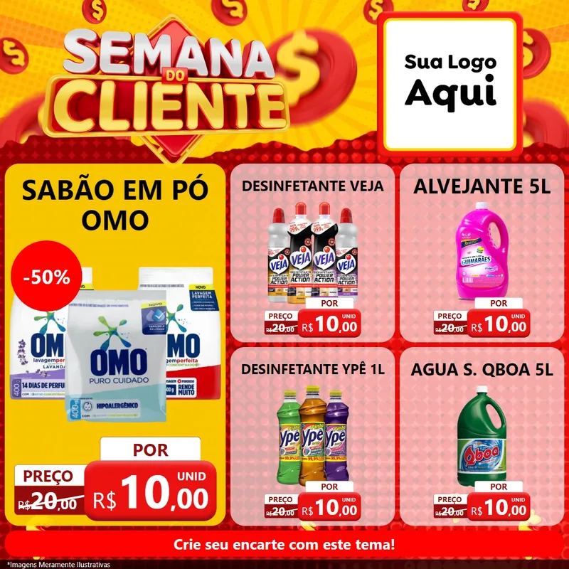 Modelo de Rede Social para Feed Facebook com o tema Semana do Cliente para Produtos de Limpeza