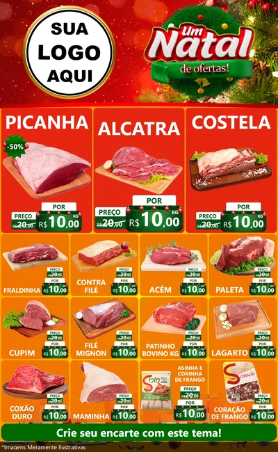 Modelo de Encarte para Encarte Grande com o tema Um Natal de Ofertas para Açougue