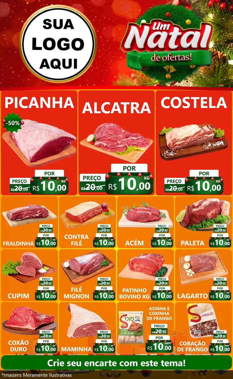 Modelo de Encarte para Encarte Grande com o tema Um Natal de Ofertas para Açougue