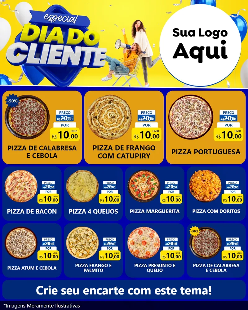 Modelo de Rede Social para Feed Instagram com o tema Especial Dia do Cliente para Pizzaria