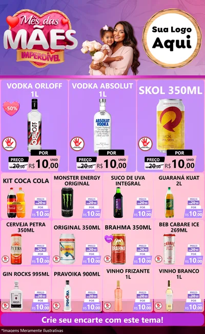 Modelo de Encarte para Encarte Grande com o tema Mês das Mães Imperdível para Distribuidora de bebidas