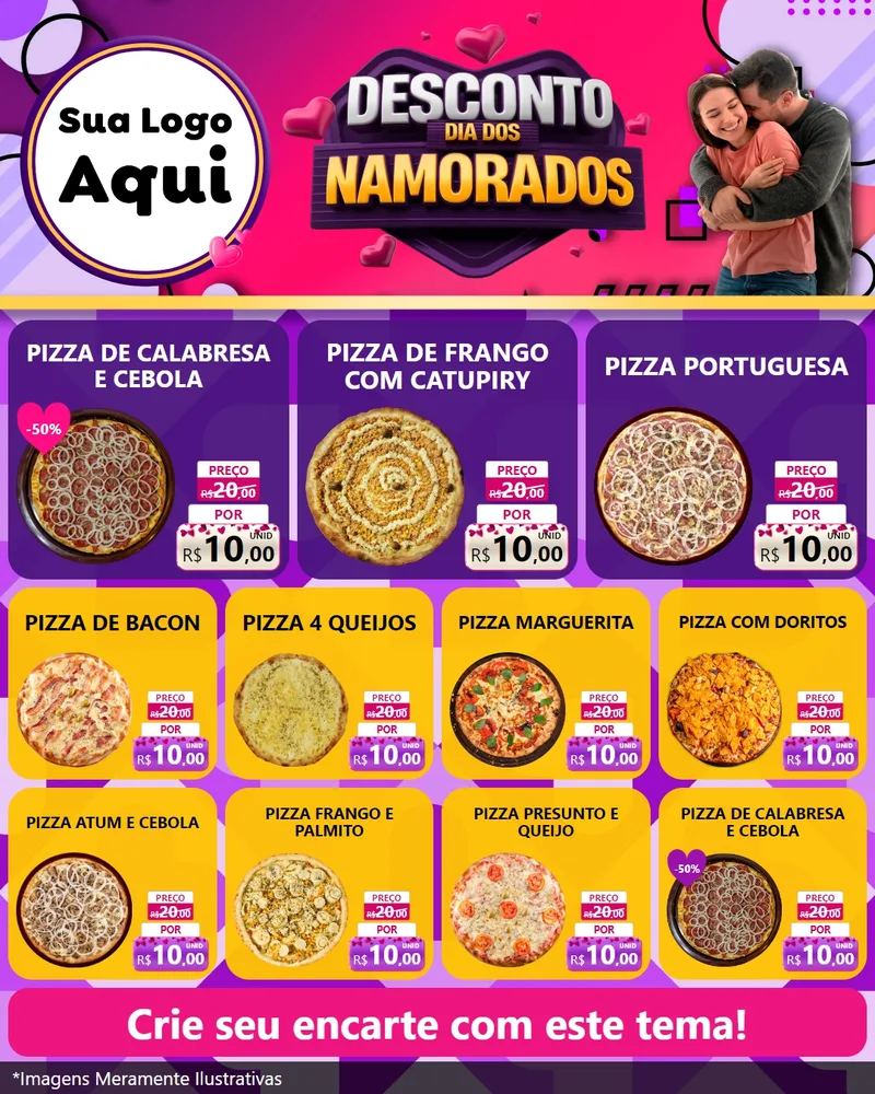 Modelo de Rede Social para Feed Instagram com o tema Desconto Dia dos Namorados para Pizzaria