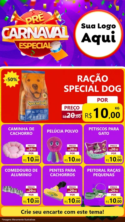 Modelo de Rede Social para Stories com o tema Pré-Carnaval Especial para Pet Shop