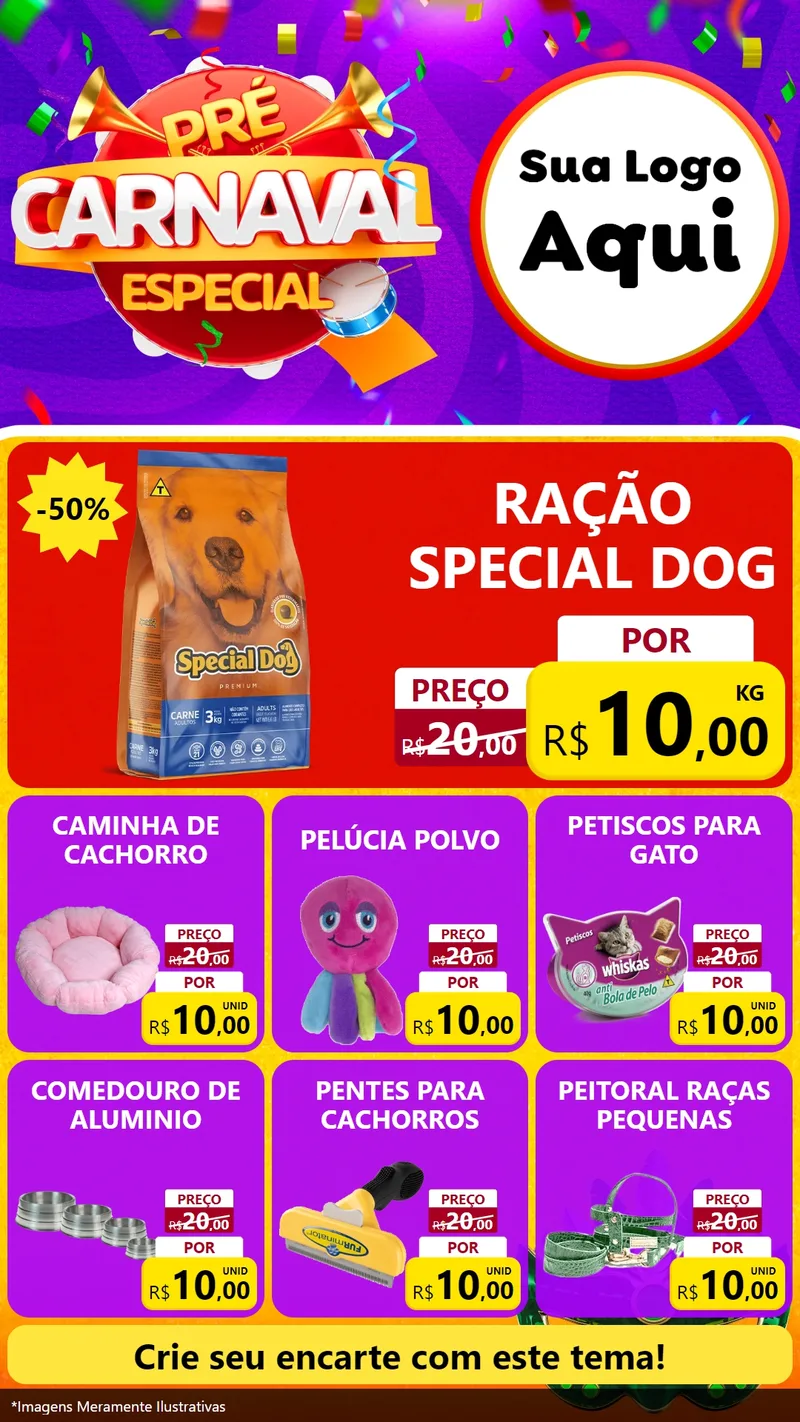 Modelo de Rede Social para Stories com o tema Pré-Carnaval Especial para Pet Shop