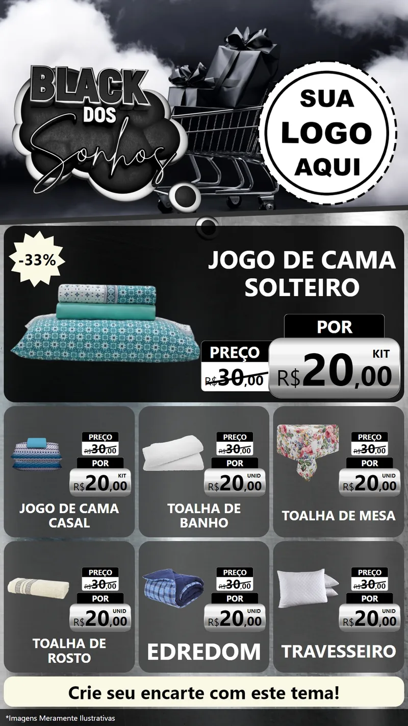 Modelo de Rede Social para Stories com o tema Black dos Sonhos para Cama, Mesa e Banho