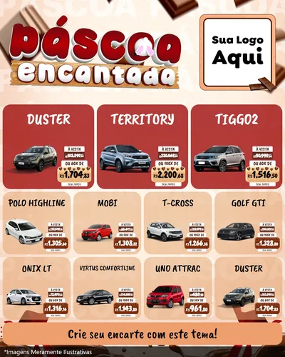 Modelo de Rede Social para Feed Instagram com o tema Páscoa Encantada para Concessionaria de Carros