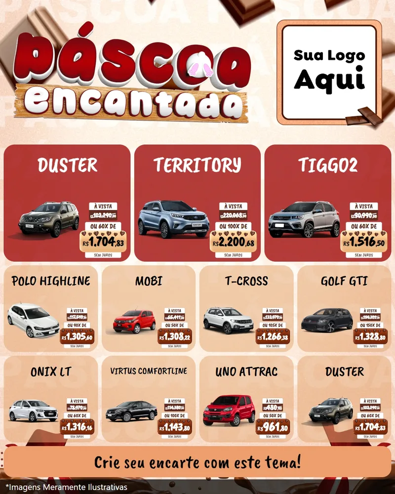 Modelo de Rede Social para Feed Instagram com o tema Páscoa Encantada para Concessionaria de Carros