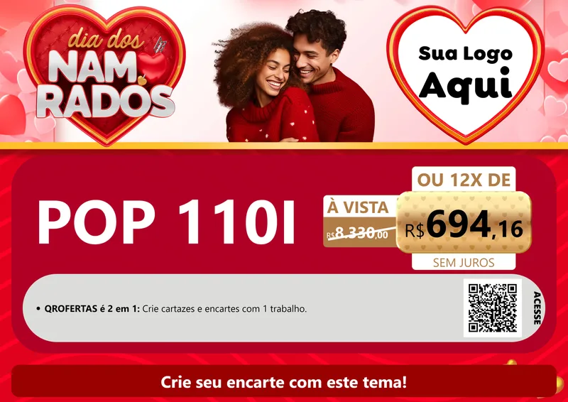 Modelo de Cartaz para Cartaz A4 Horizontal com o tema Dia dos Namorados para Concessionaria de Motos