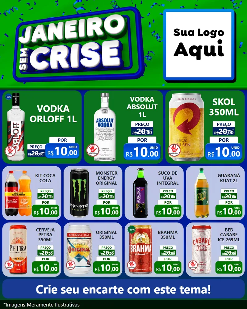 Modelo de Rede Social para Feed Instagram com o tema Janeiro Sem Crise para Distribuidora de bebidas