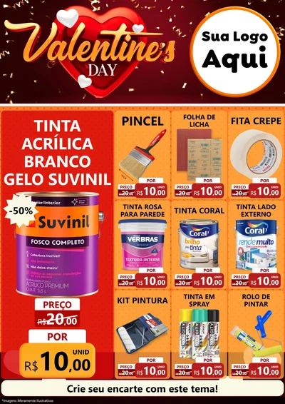 Modelo de Encarte para Encarte A4 Vertical com o tema Valentine's Day para Tintas e Ferramentas