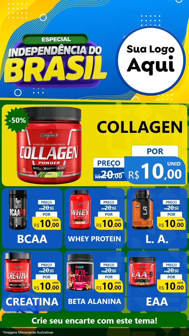 Modelo de Rede Social para Stories com o tema Especial Independência do Brasil para Suplementos alimentares