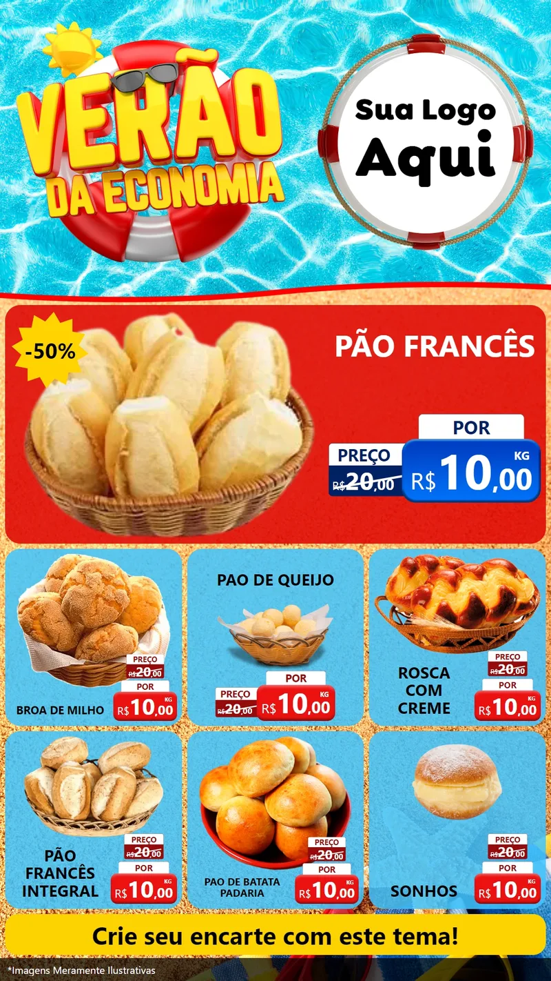 Modelo de Rede Social para Stories com o tema Verão da Economia para Padaria
