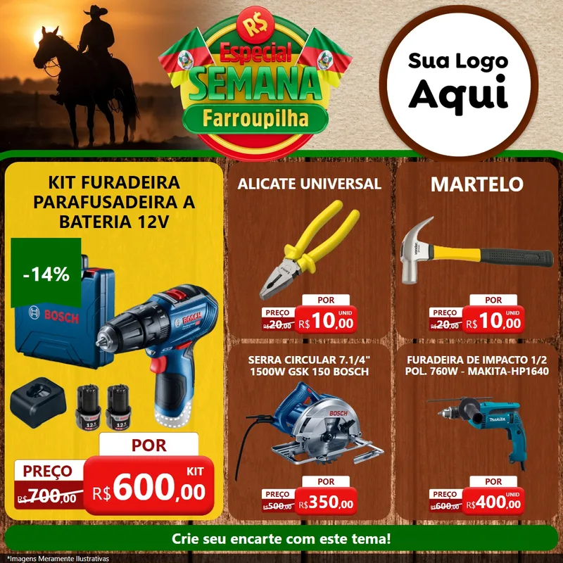 Modelo de Rede Social para Feed Facebook com o tema Especial Semana Farroupilha para Maquinas e Ferramentas