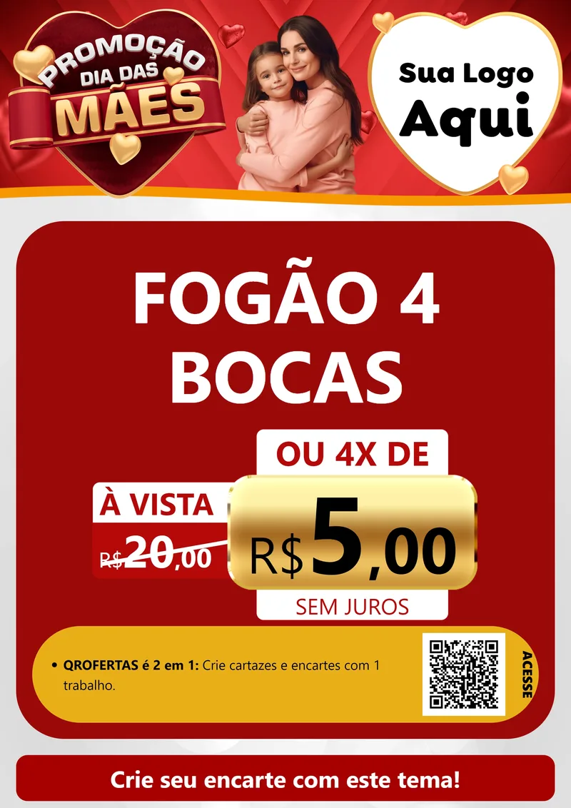 Modelo de Cartaz para Cartaz A4 Vertical com o tema Promoção Dia das Mães para Móveis e Eletro