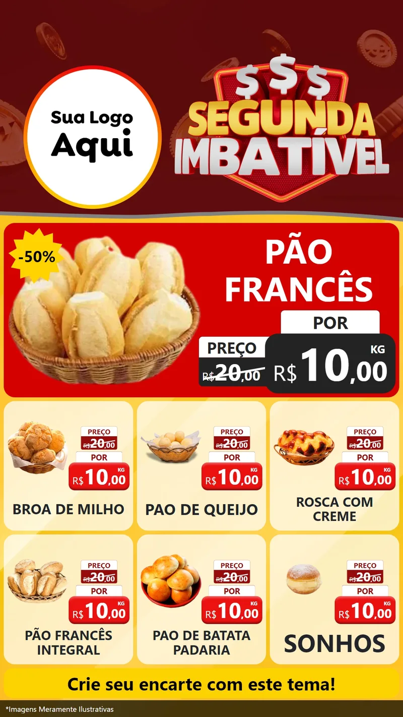 Modelo de Rede Social para Stories com o tema Segunda Imbatível para Padaria
