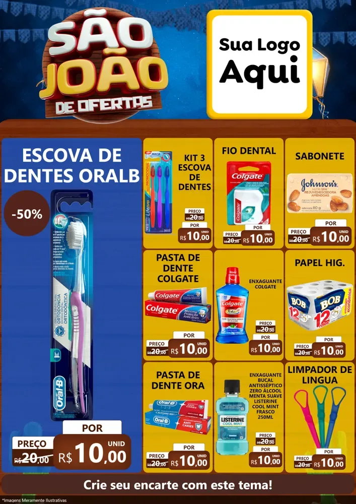 Modelo de Encarte para Encarte A4 Vertical com o tema São João Ofertas Imbatíveis! - Junina para Higiene Pessoal