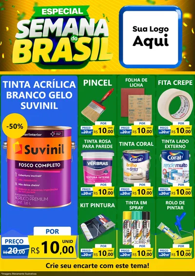 Modelo de Encarte para Encarte A4 Vertical com o tema Especial Semana do Brasil para Tintas e Ferramentas