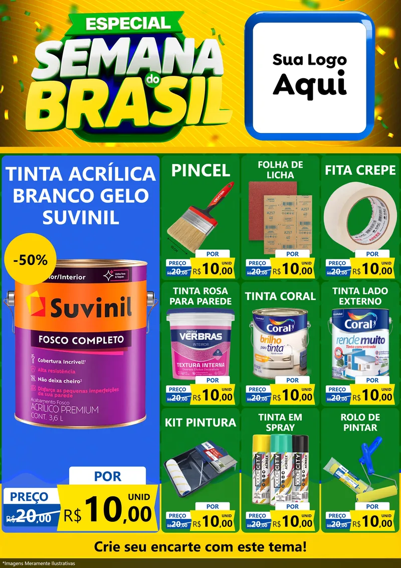 Modelo de Encarte para Encarte A4 Vertical com o tema Especial Semana do Brasil para Tintas e Ferramentas
