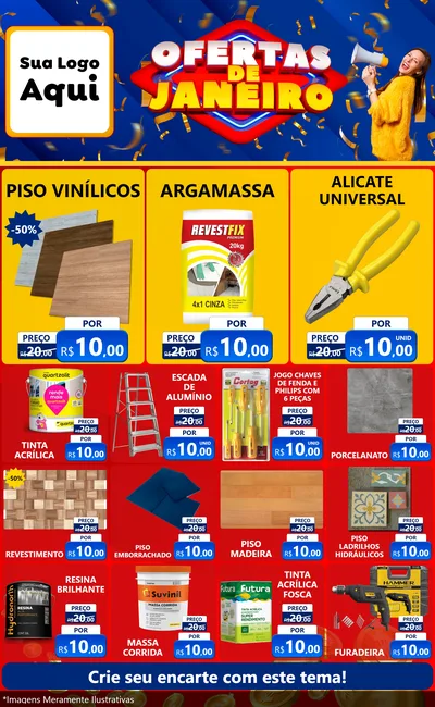 Modelo de Encarte para Encarte Grande com o tema Ofertas de Janeiro para Material para Construção
