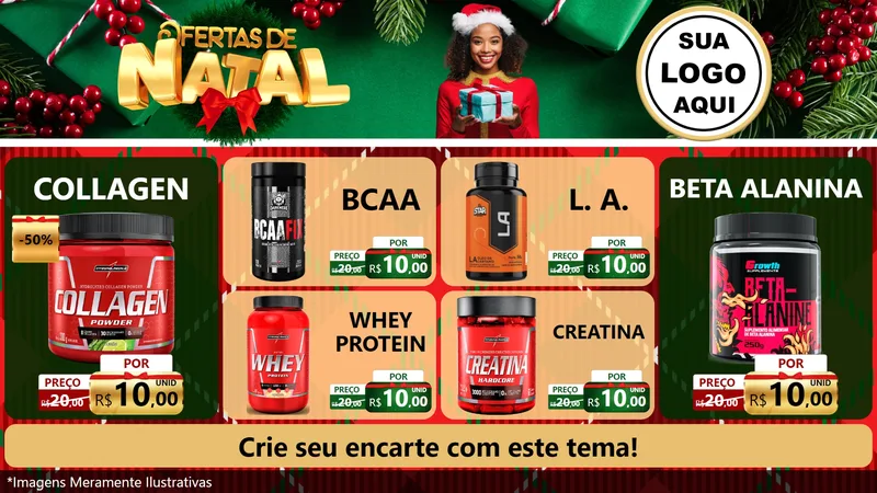 Modelo de TV para TV Horizontal com o tema Ofertas de Natal para Suplementos alimentares