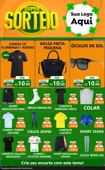 Modelo de Encarte para Encarte Grande com o tema Super Sorteio para Roupas e acessórios