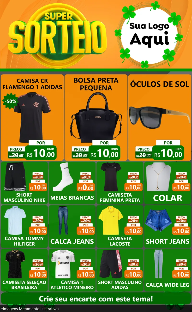 Modelo de Encarte para Encarte Grande com o tema Super Sorteio para Roupas e acessórios