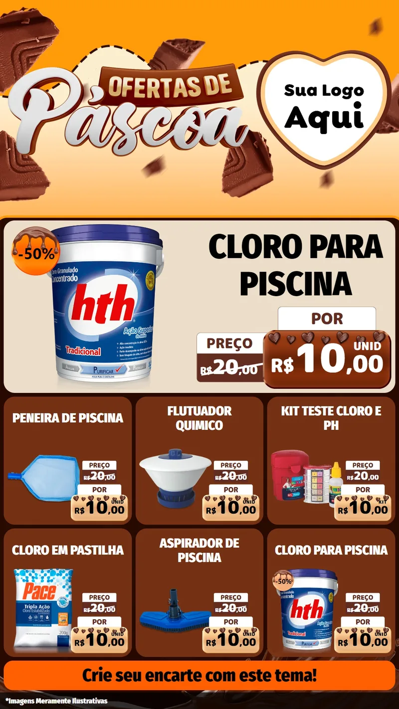 Modelo de Rede Social para Stories com o tema Ofertas de Páscoa para Produtos para Piscina