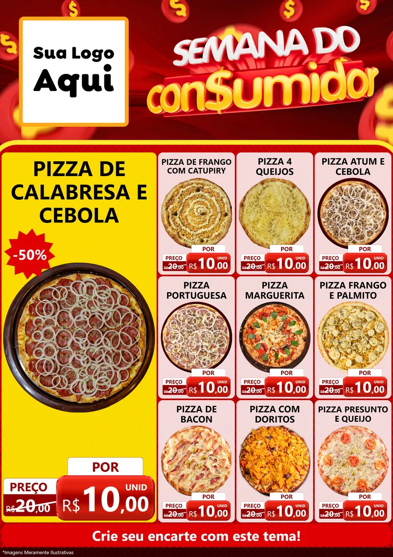 Modelo de Encarte para Encarte A4 Vertical com o tema Semana do Consumidor para Pizzaria