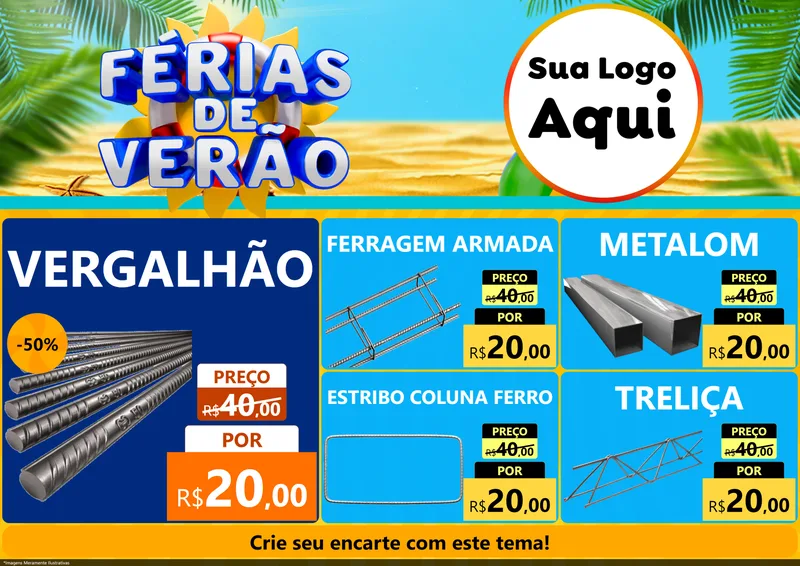 Modelo de Encarte para Encarte A4 Horizontal com o tema Férias de Verão para Ferragens