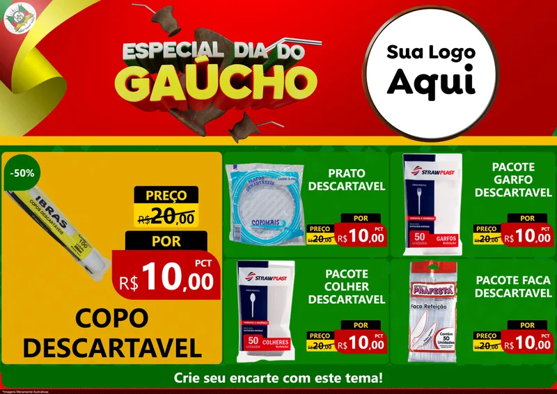 Modelo de Encarte para Encarte A4 Horizontal com o tema Especial Dia do Gaúcho para Embalagens