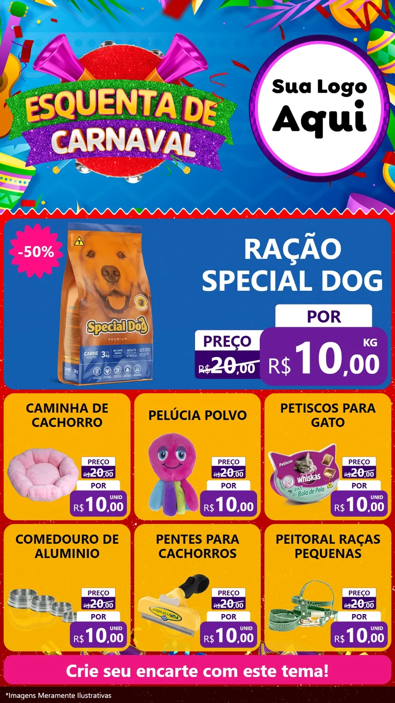 Modelo de Rede Social para Stories com o tema Esquenta de Carnaval para Pet Shop