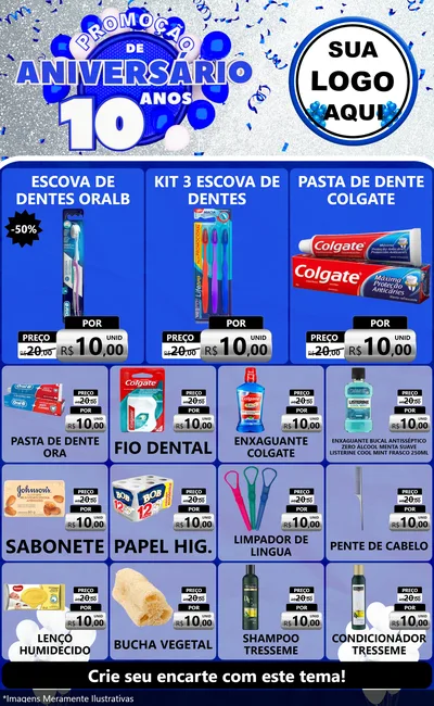 Modelo de Encarte para Encarte Grande com o tema Promoção de Aniversário - 10 Anos para Higiene Pessoal