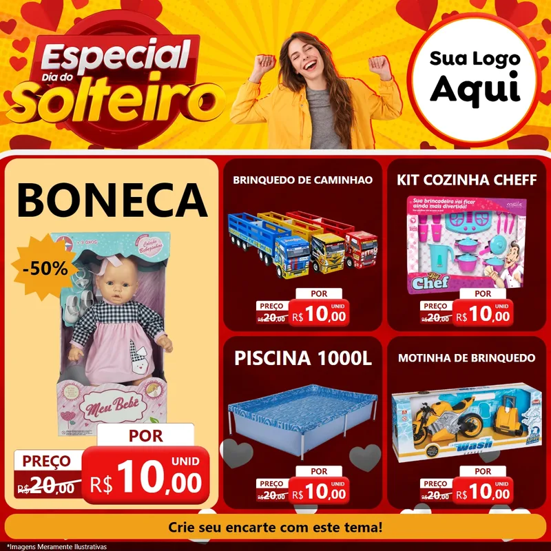 Modelo de Rede Social para Feed Facebook com o tema Especial Dia do Solteiro para Brinquedos