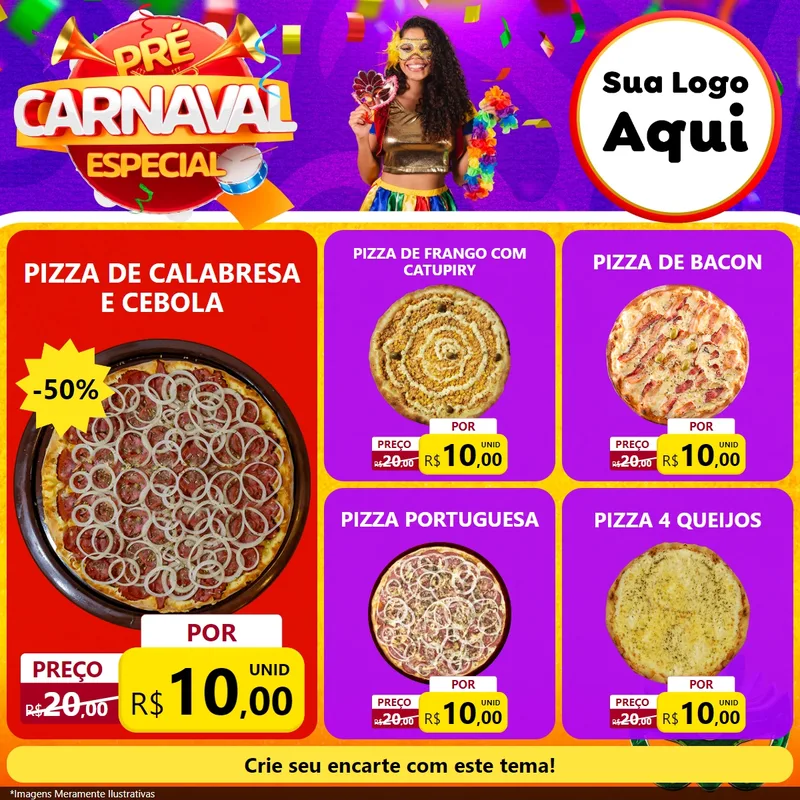 Modelo de Rede Social para Feed Facebook com o tema Pré-Carnaval Especial para Pizzaria