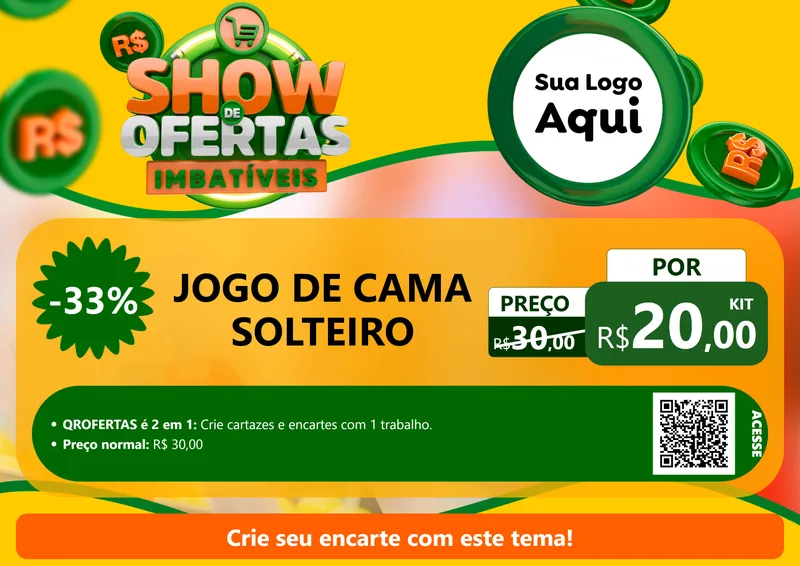 Modelo de Cartaz para Cartaz A4 Horizontal com o tema Show de Ofertas Imbatíveis para Cama, Mesa e Banho