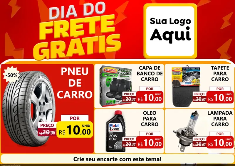 Modelo de Encarte para Encarte A4 Horizontal com o tema Dia do Frete Grátis para Auto peças