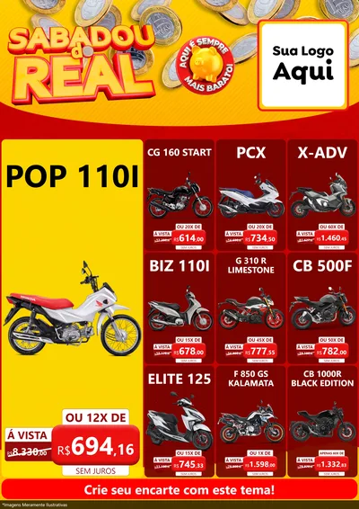 Modelo de Encarte para Encarte A4 Vertical com o tema Sabadou do Real para Concessionaria de Motos