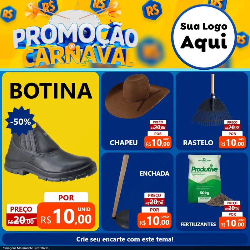 Modelo de Rede Social para Feed Facebook com o tema Promoção de Carnaval para Agropecuária