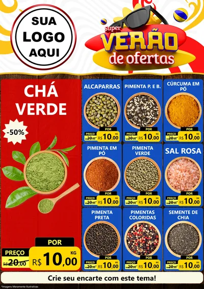 Modelo de Encarte para Encarte A4 Vertical com o tema Super Verão de Ofertas para Produtos Naturais