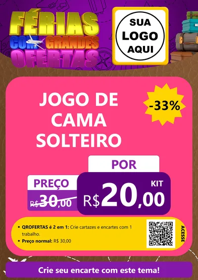 Modelo de Cartaz para Cartaz A4 Vertical com o tema Férias com Grandes Ofertas para Cama, Mesa e Banho
