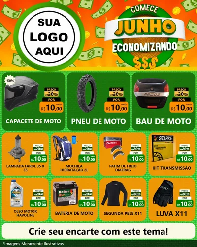 Modelo de Rede Social para Feed Instagram com o tema Comece Junho Economizando para Moto peças