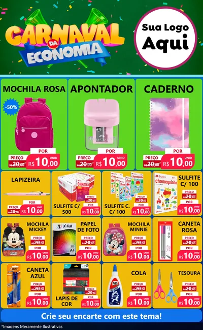 Modelo de Encarte para Encarte Grande com o tema Carnaval da Economia para Papelaria