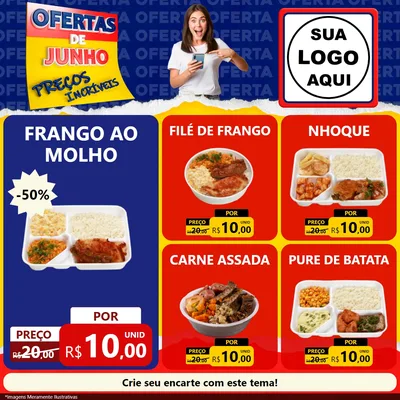 Modelo de Rede Social para Feed Facebook com o tema Ofertas de Junho - Preços Incríveis para Restaurante