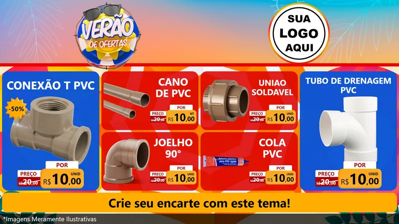 Modelo de TV para TV Horizontal com o tema Verão de Ofertas para Tubos e conexões